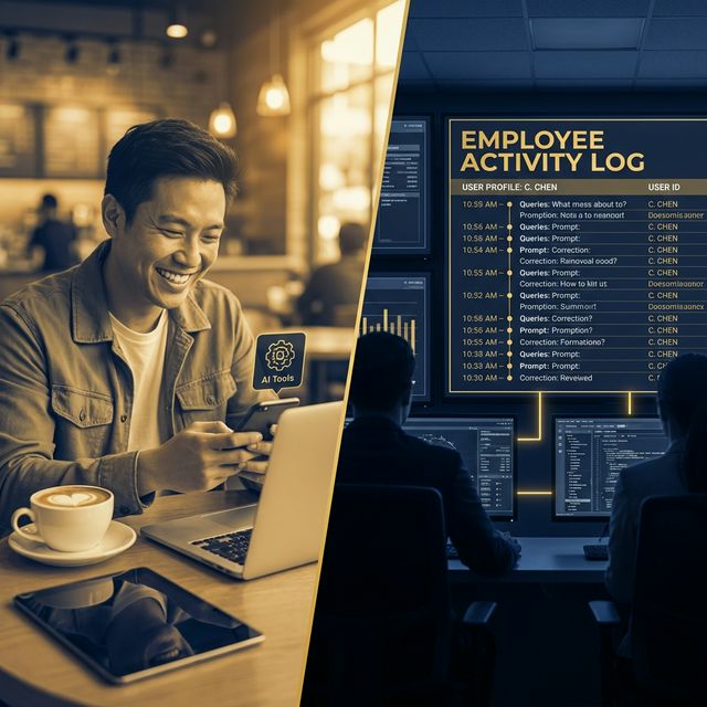 Worker at café with hidden activity log